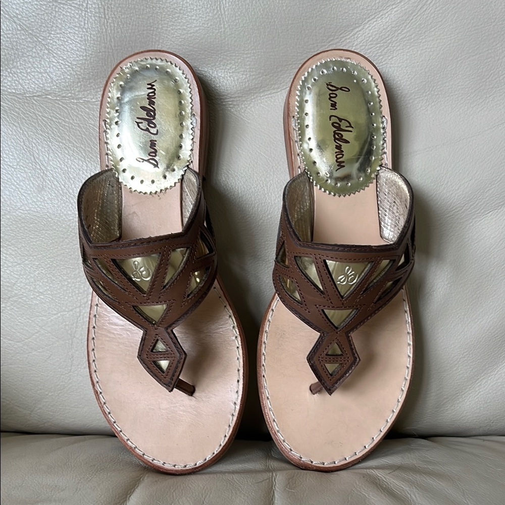 Sam Edelman Tan Gold Cutout Sandals